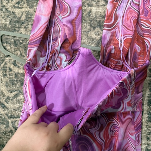 Bardot Pink Swirl crisscross top tie in the back Mini Dress size xl - Picture 8 of 11